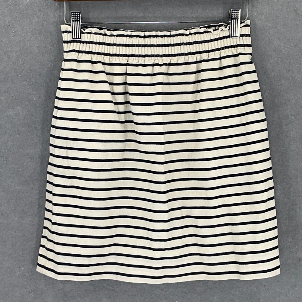 J.Crew Striped Mini Skirt Womens Sz 0 Linen Cotton Blend Elastic Waist Coastal